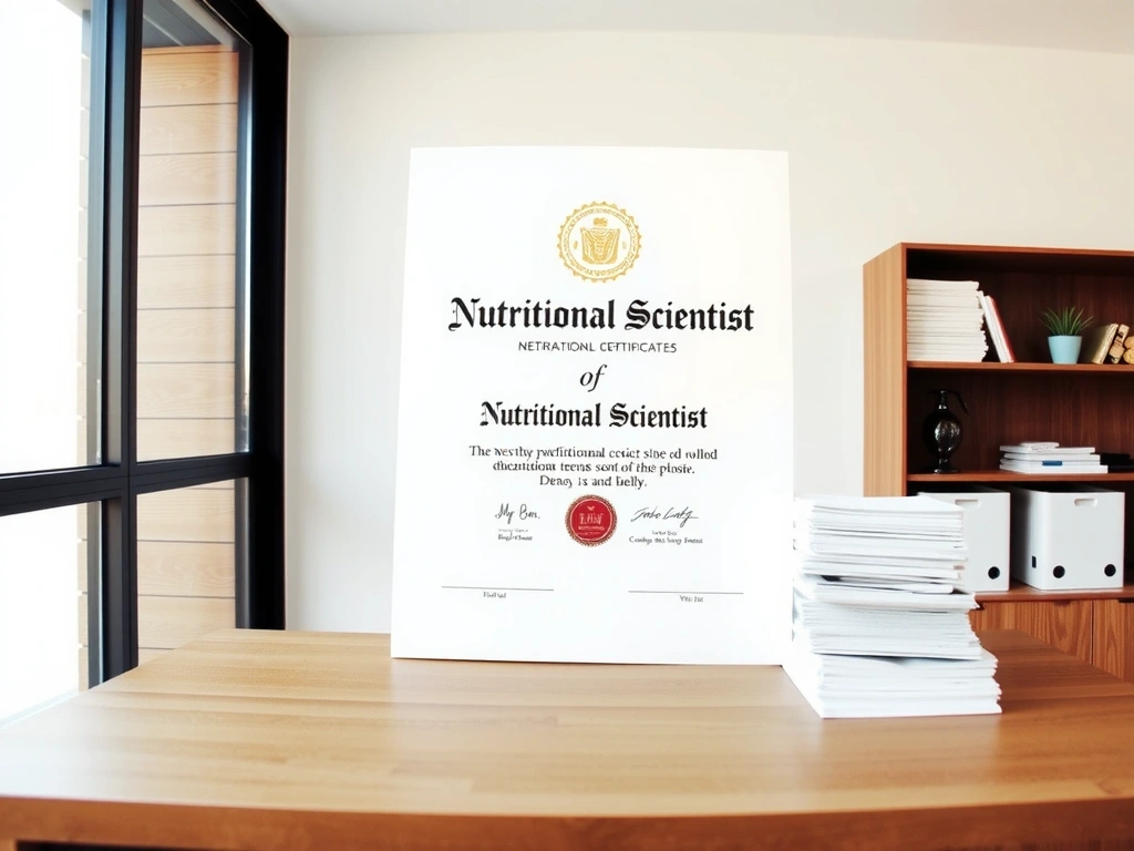 Diplom-Urkunde eines Ernährungswissenschaftlers in einem modernen Büro
